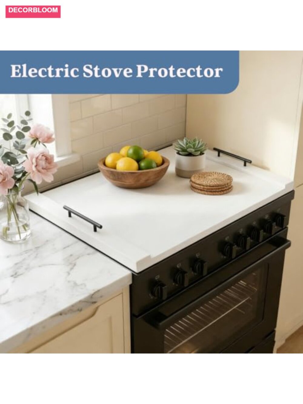 White Stove Top Cover for Gas & Electric Range, Farmhouse Noodle Board with - Picture 4 of 5